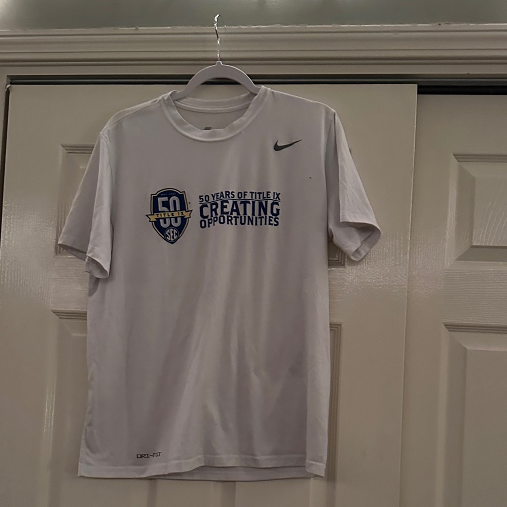 Nike White Dri-FIT T-Shirt with Blue Graphic
